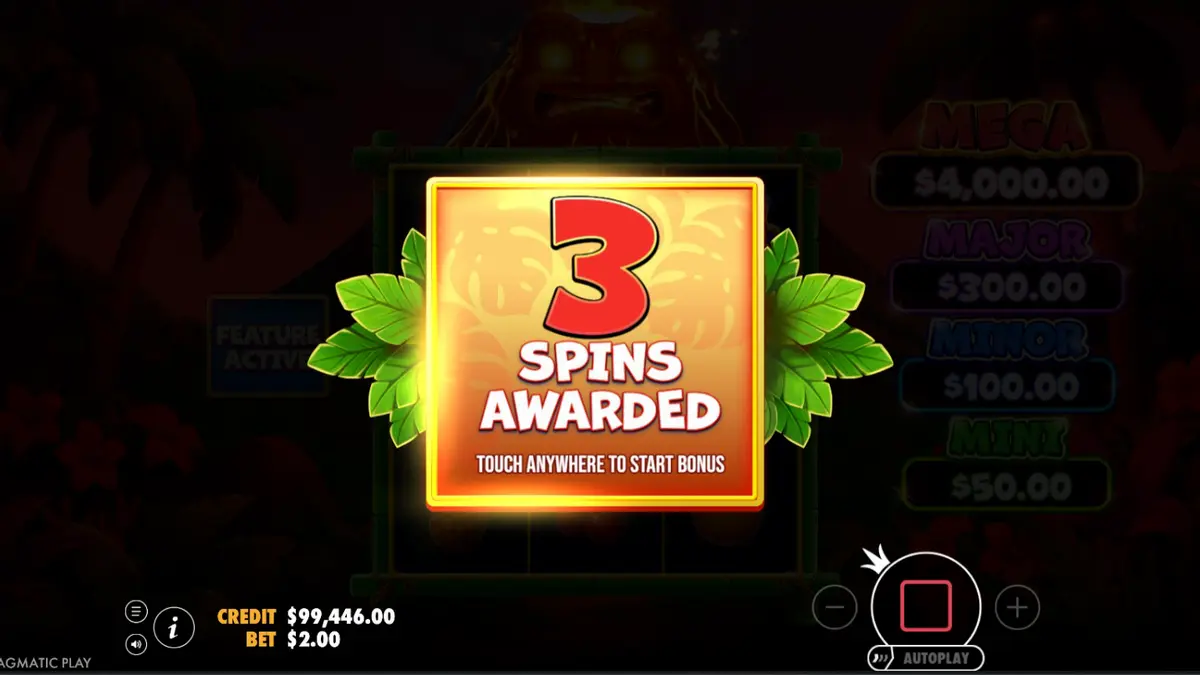 Tampilan visual slot Super Tiki Strike dengan tema pulau tropis dan gunung berapi